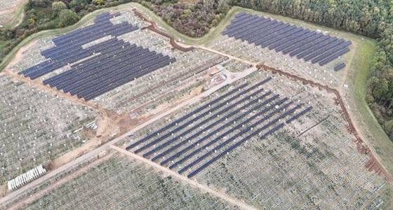 Aerial view of a solar farm under construction
