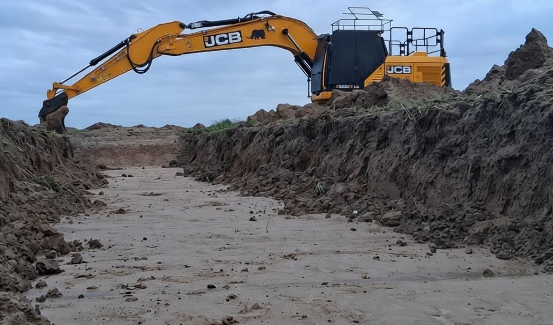 Petroff excavator opening a wide trench