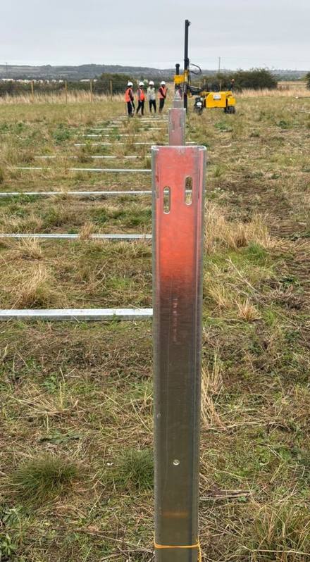 Solar mounting post being set out