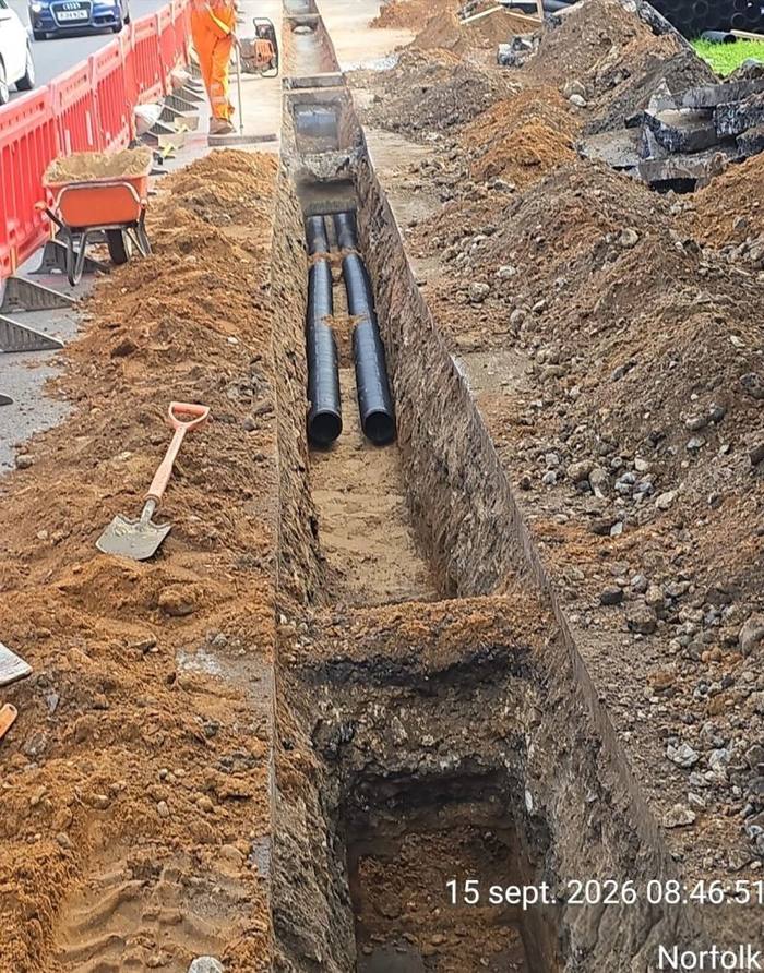 Ducts laid in an open trench at Beeston Park, Norfolk